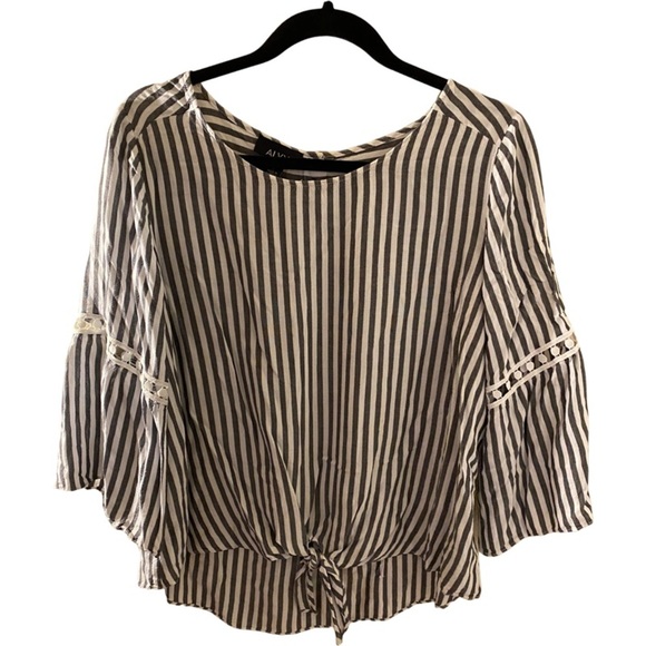 Alyx Tops - ALYX gray/white striped blouse. Size L. Bell sleeves. Tie front. 3 buttons
